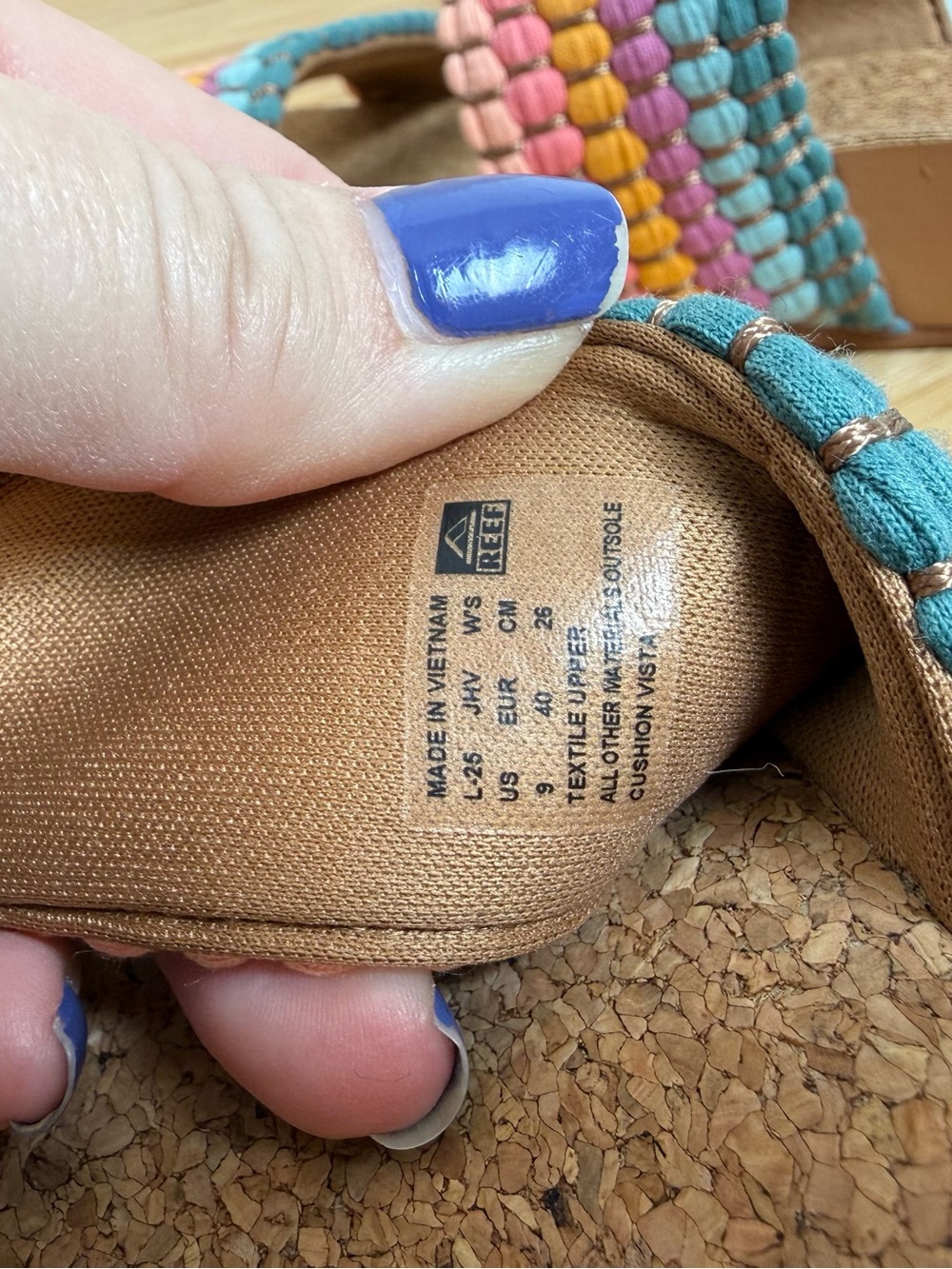 Reef Women’s Cork Slide Sandals Size 9 Colorful Woven Double Strap Comfort - Picture 7 of 9